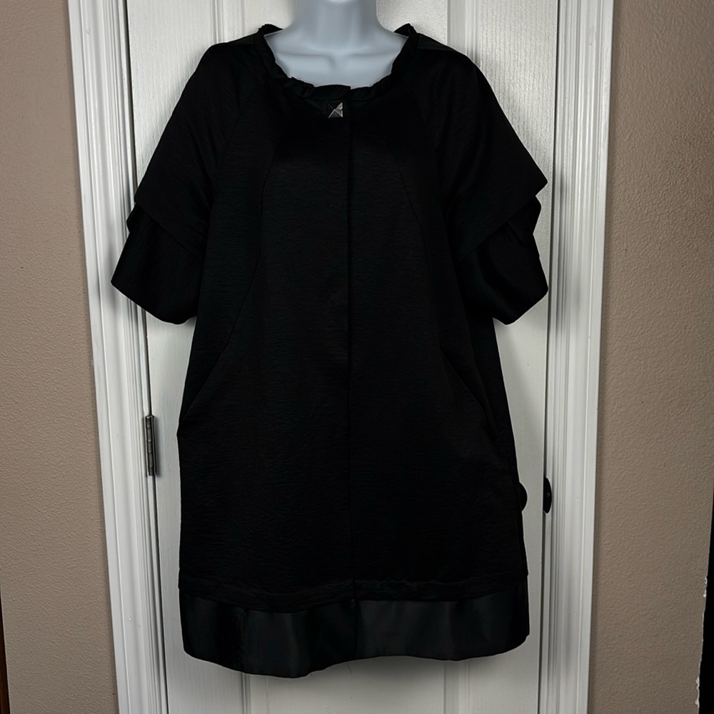 Simply Vera Vera Wang Women's Black Snap Front Round Neck Midi Jacket Size L